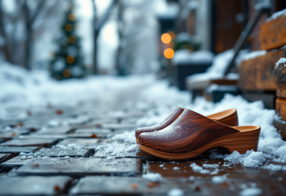 Clogs colorati per l'inverno 2023 in primo piano