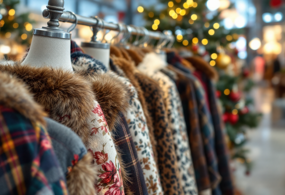 Modella che indossa stampe festive per le feste invernali